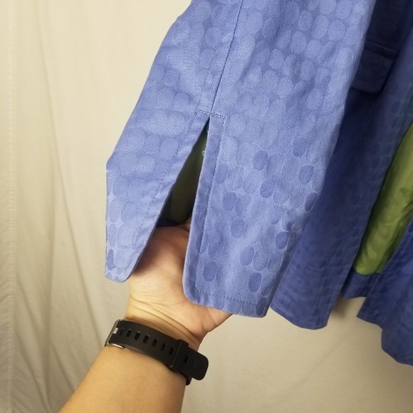 Denim & Co light blue polka dot trench coat women's size Large (54) - Picture 4 of 7